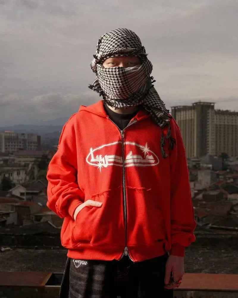 Vintage Modern Punk Zipper Hooded Sweatshirt