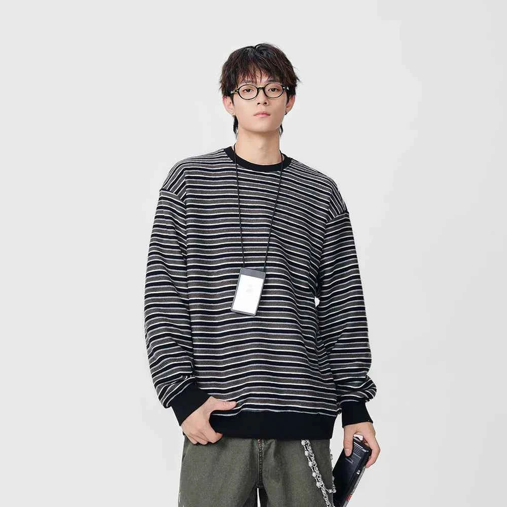 Y2K Striped Oversized Crew Neck Sweatshirt