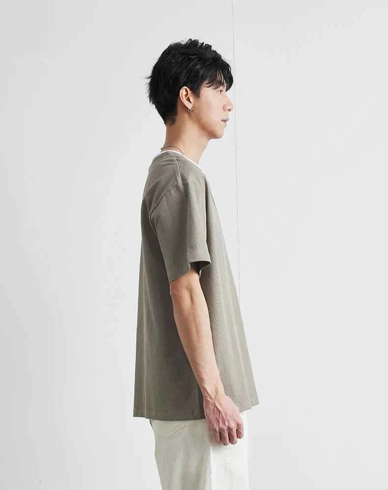 Korean Style Solid Color Loose Fit V-Neck T-Shirt