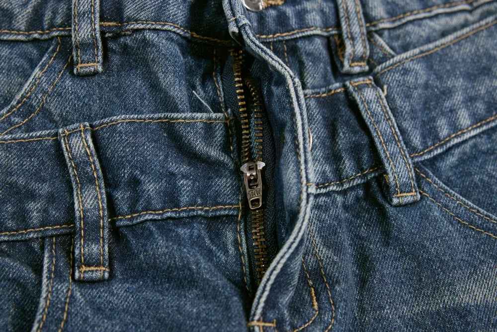Irregular Distressed Spliced Washed Wide Leg Jeans