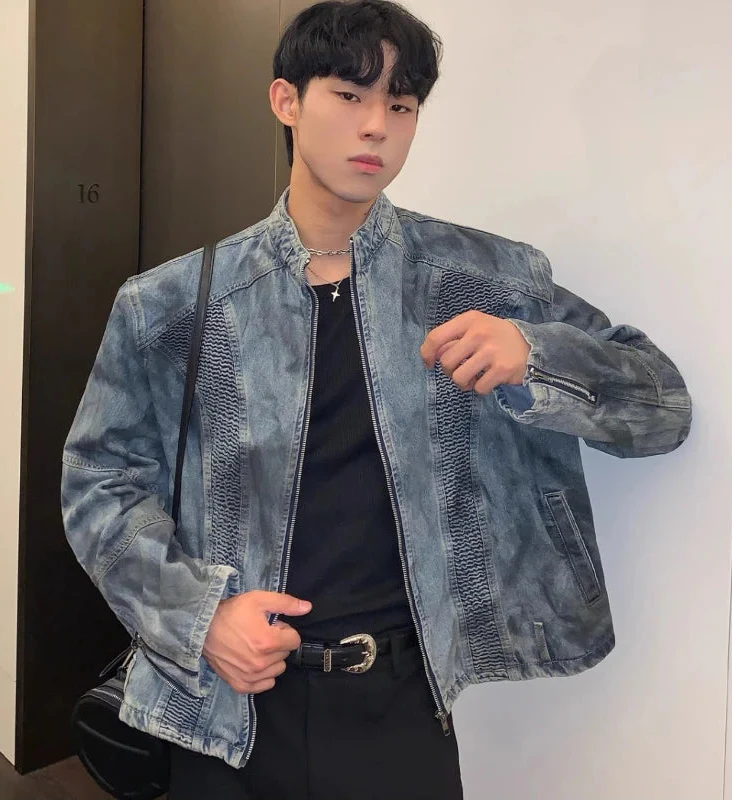 Wrinkle Spray Paint Denim Zipper Jacket - Luxuryurbanwear