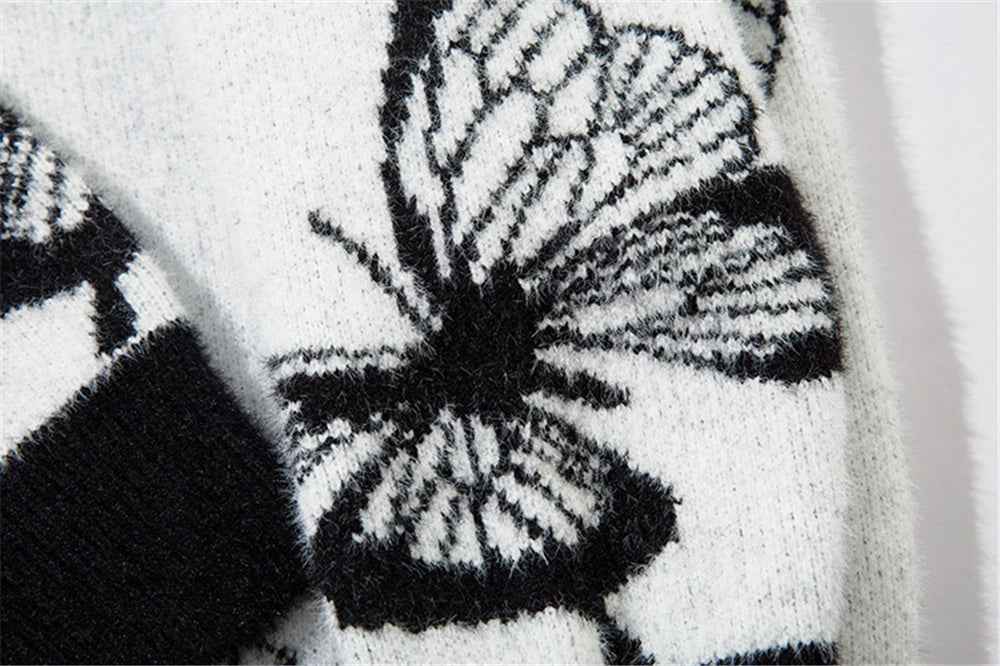 Plush Butterfly Graphic Cool Knitwear Cardigan
