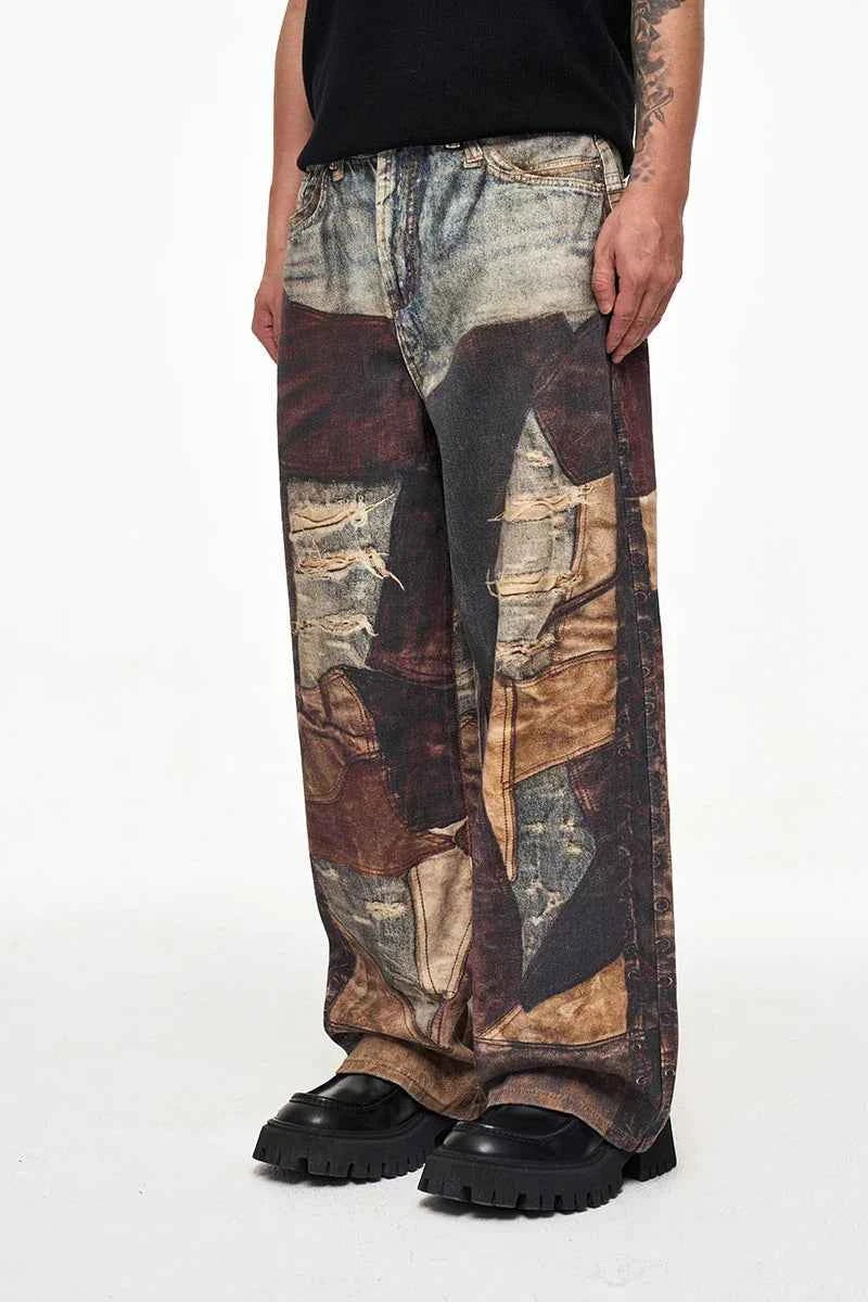 Vintage Distressed 3D Printed Baggy Jeans