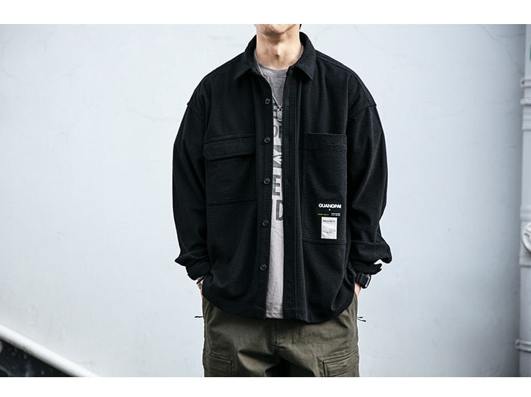 Corduroy Waffle Plaid Semi Collar Overshirt