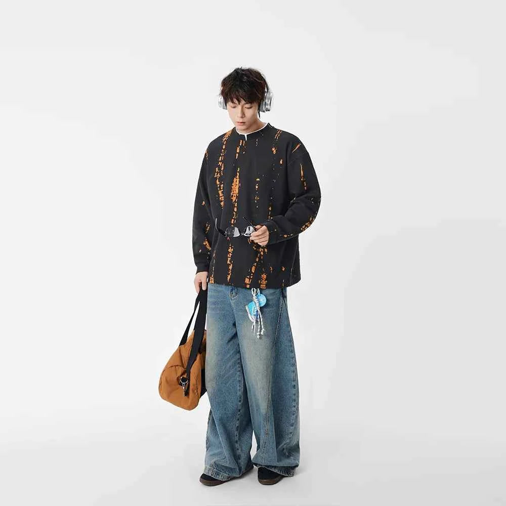 Cozy Distressed Tie Dye Crew Neck Sweatshirt