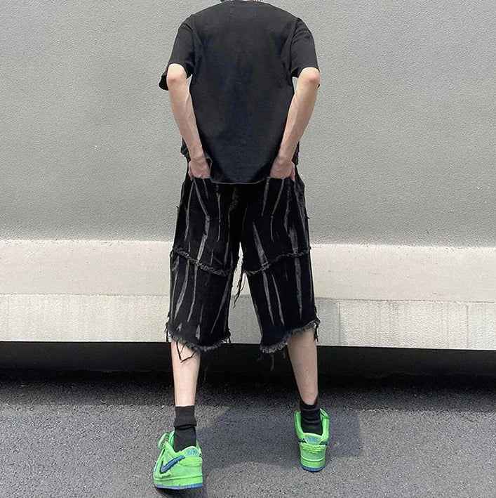 Mens Gothic Ripped Black Denim Jorts