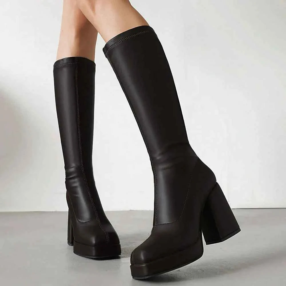 Trendy Solid Color Knee High Boot
