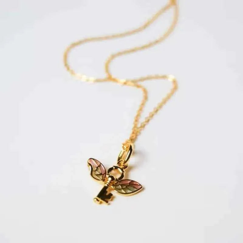 Colorful Golden Angel Wing Pendant Necklace