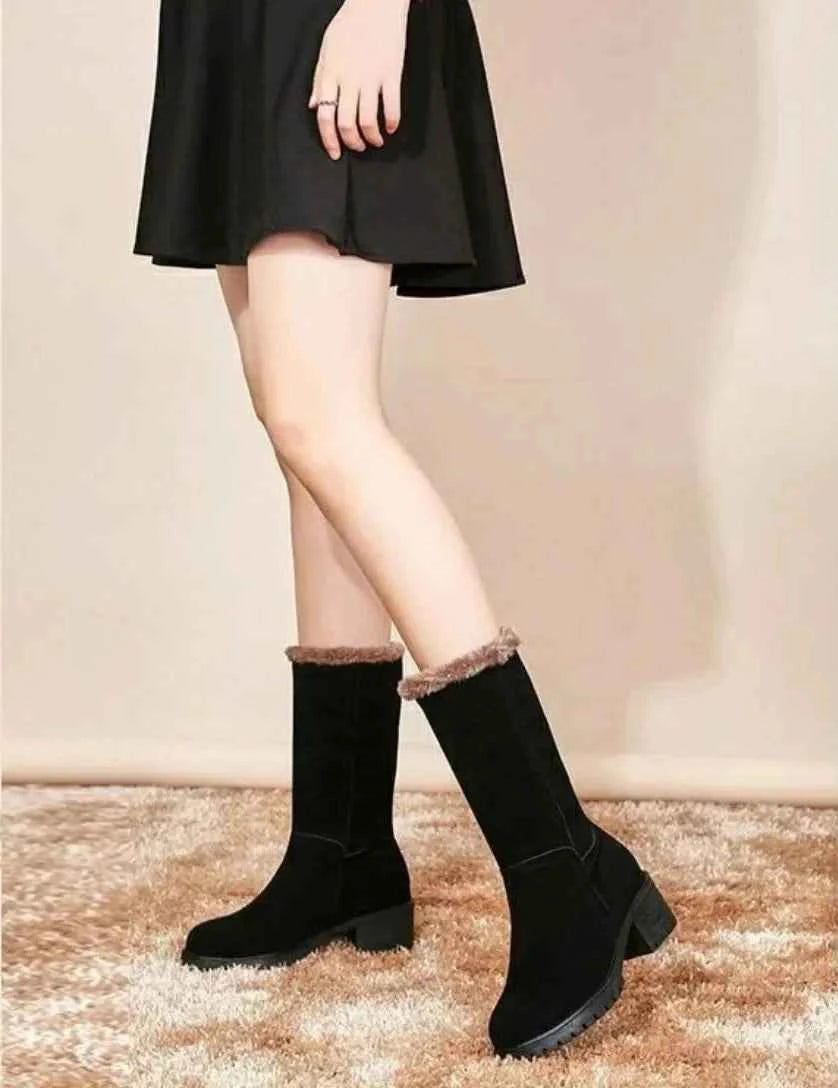 Warm Plush Winter Square Heel Fur Boots