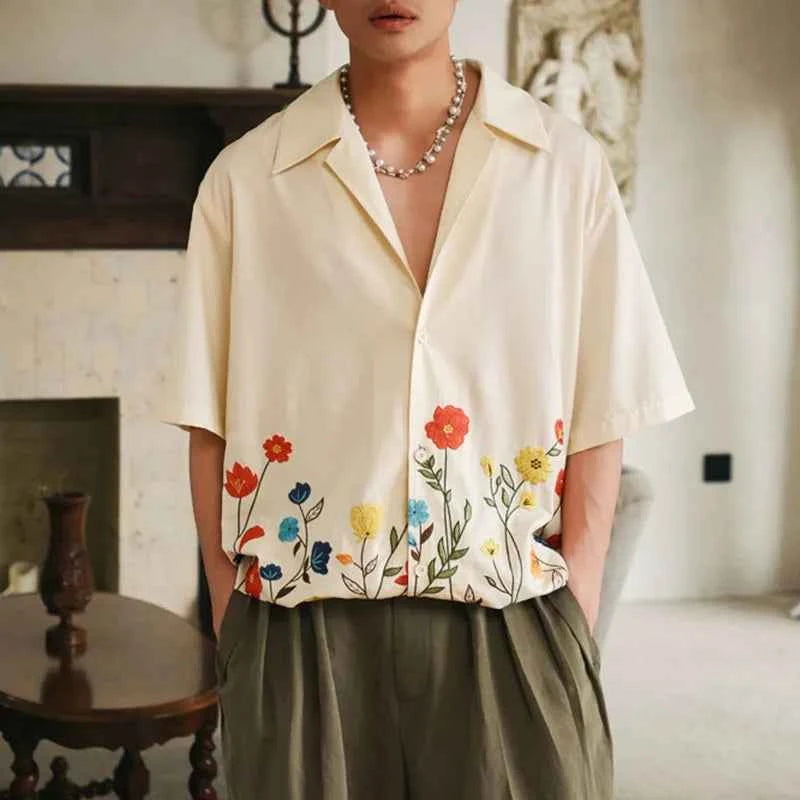 Breathable Floral Print Loose Fit Lapel Shirt