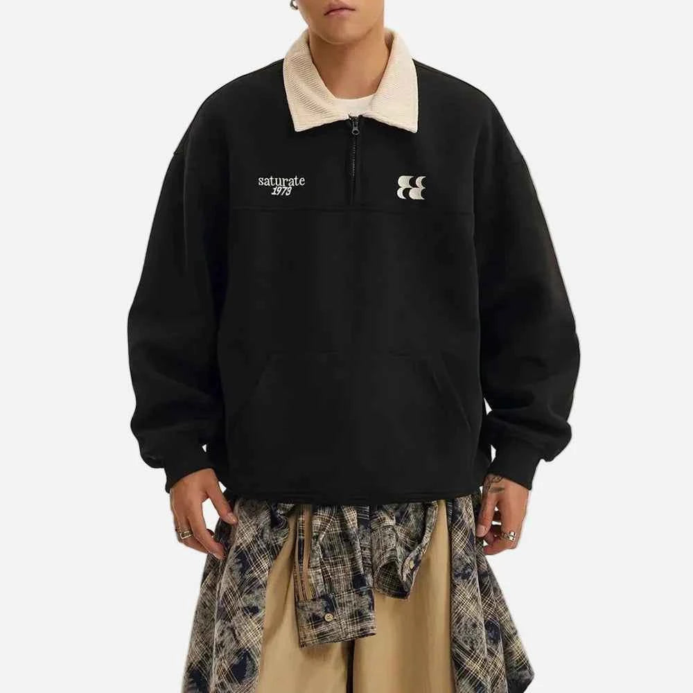 Velvet Embroidered Turn-Down Collar Sweatshirt