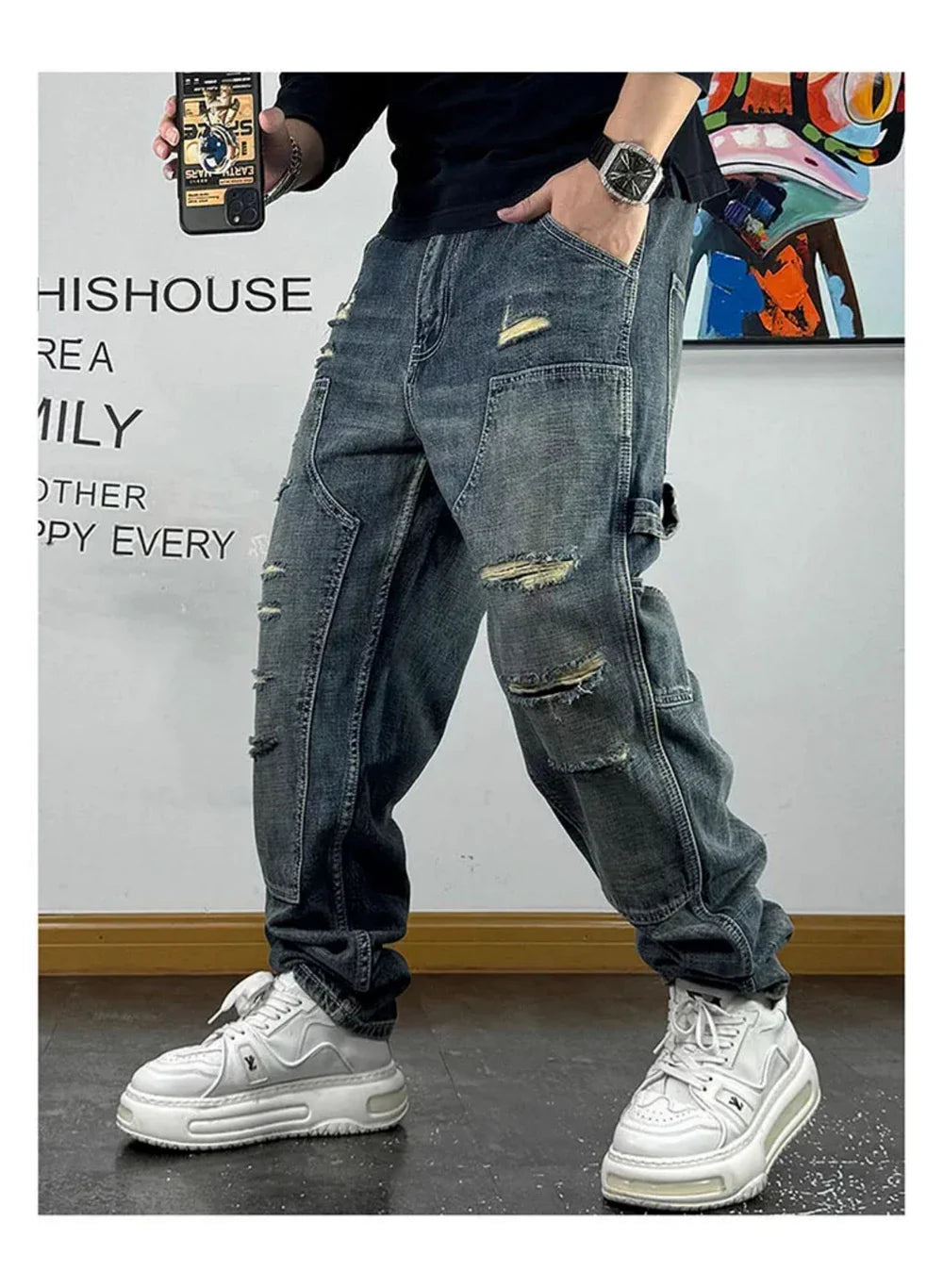 Ripped Denim Carpenter Jeans