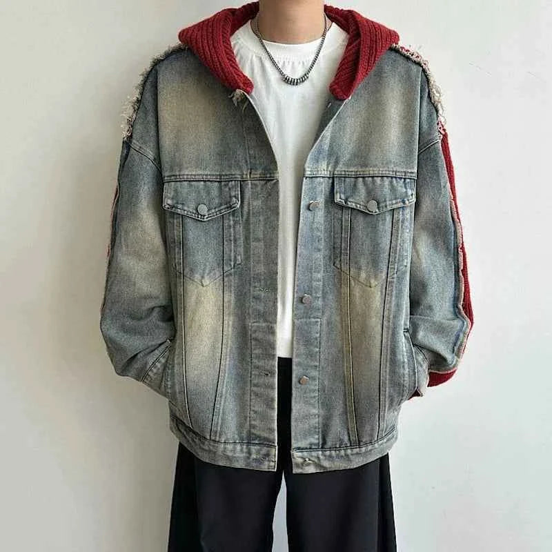 Trendy Knitt Hooded Raw Edge Denim Jacket