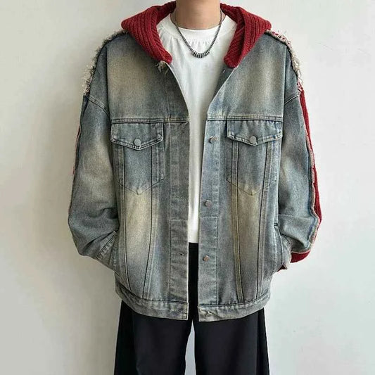 Trendy Knitt Hooded Raw Edge Denim Jacket