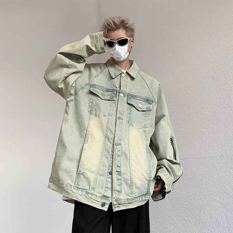 Retro Streetwear Washed Distressed Denim Jacket