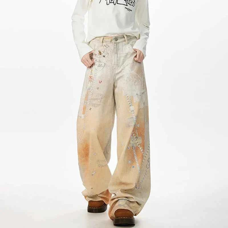 Utility Vibe 3D Printed Straight Wide Jeans