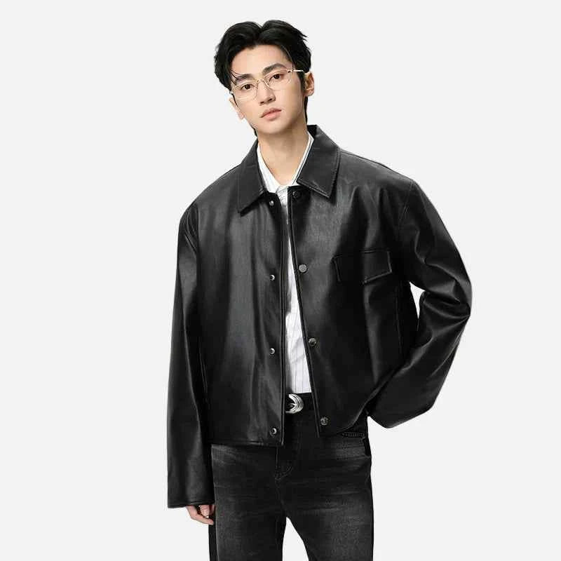 Chic Fashionable Solid Color PU Leather Jacket