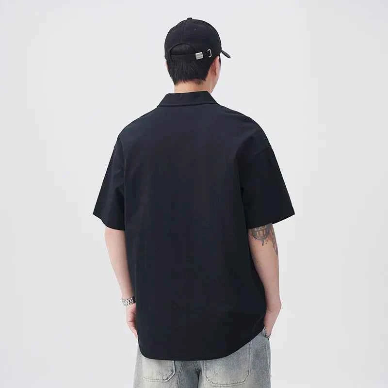 Plush Black Summer Loose Casual Short Sleeve Shirt