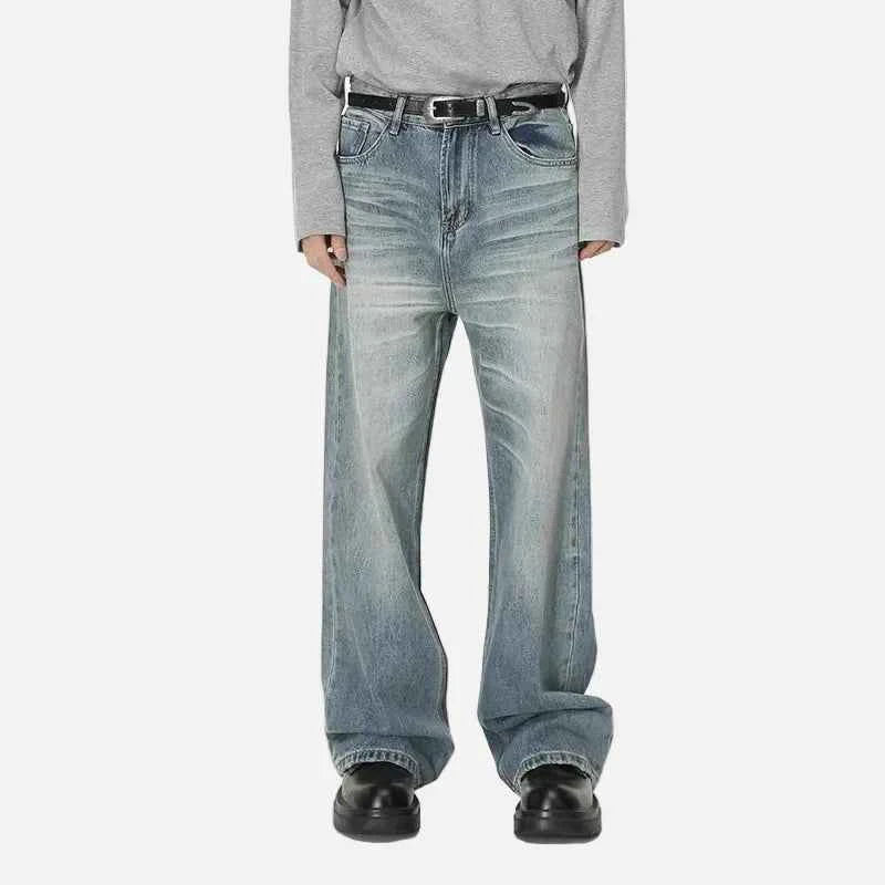 Blue Moustache Effect Washed Distressed Jeans