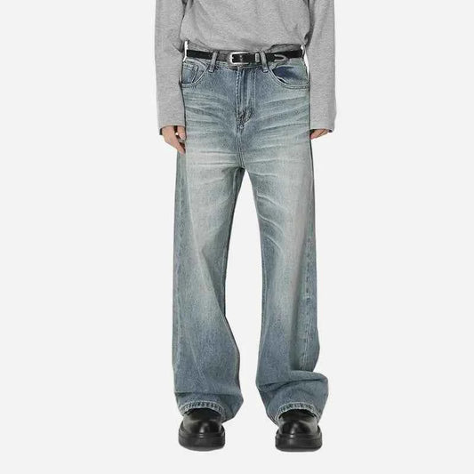 Blue Moustache Effect Washed Distressed Jeans