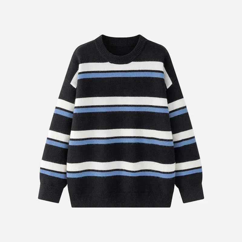 Streetwear Striped Knit Casual Sweater