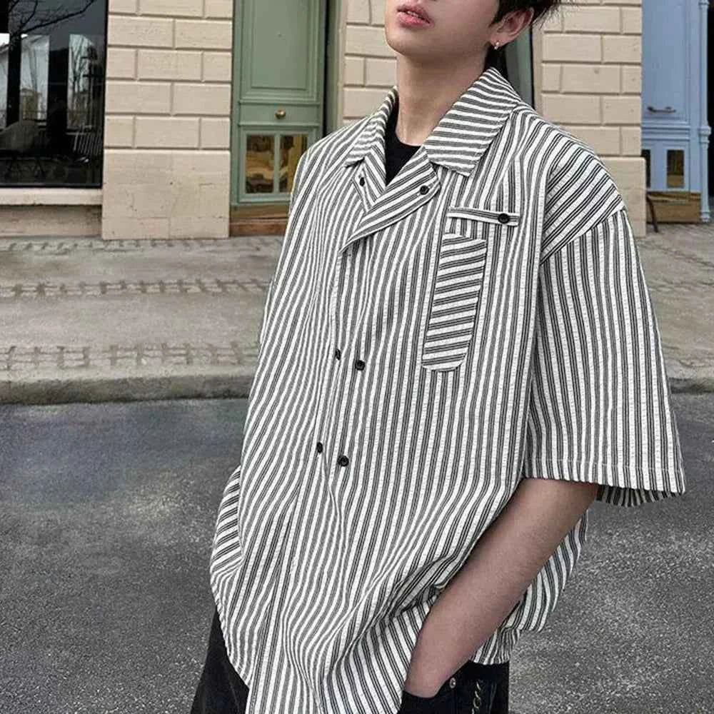 Y2K Retro Vertical Striped Short Sleeve Shirt