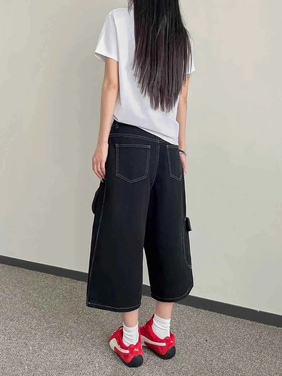 Retro Hip Hop High Waist Patchwork Cargo Jorts