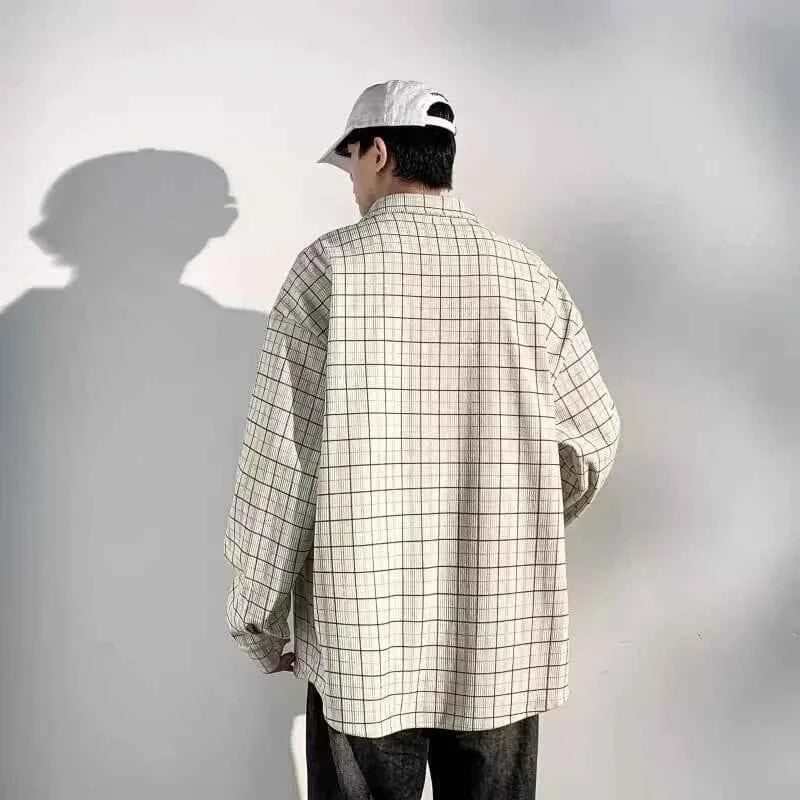 Men's Retro Plaid Hip Hop Corduroy Shirt