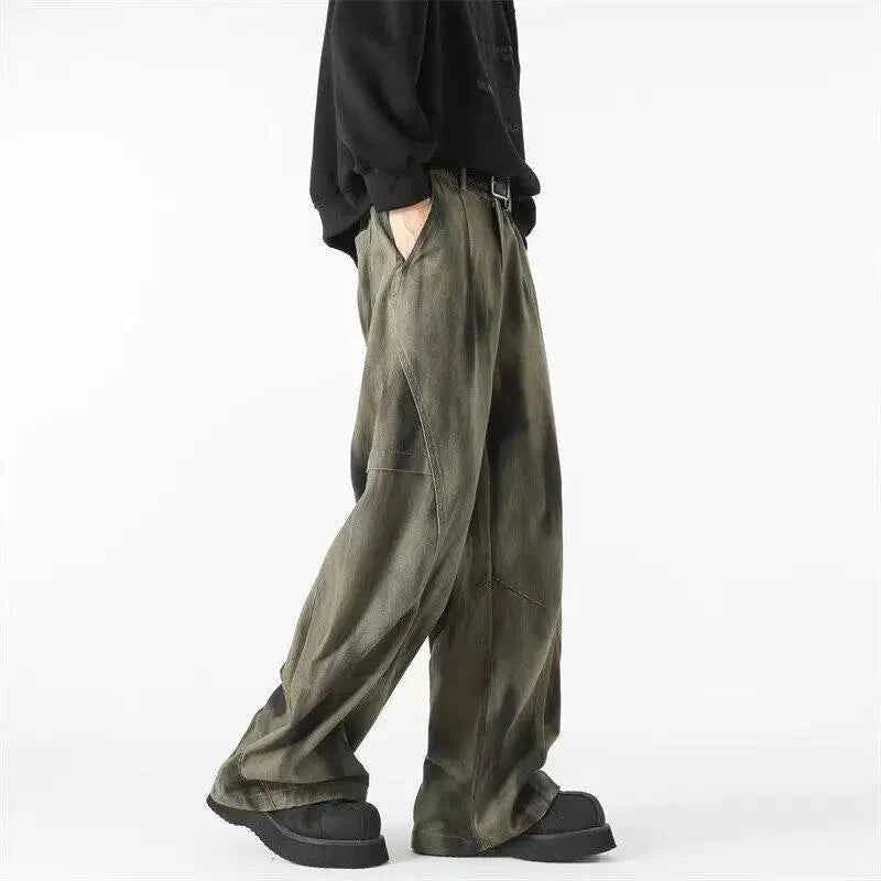 Distressed Tie Dye Denim Wide-Leg Jeans