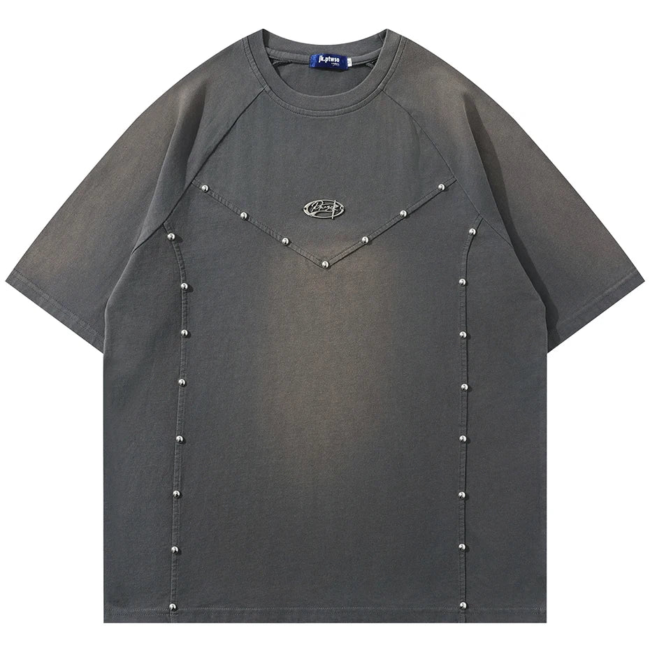 Oversized Rivet Patchwork Streetwear T Shirts