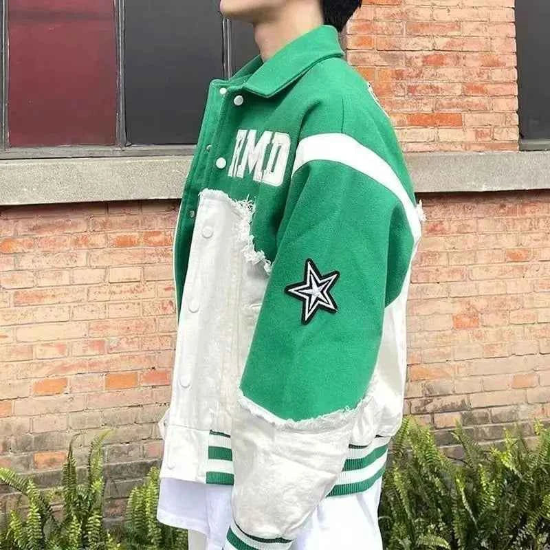 Y2K Patchwork Retro Baseball Denim Varsity Jacket