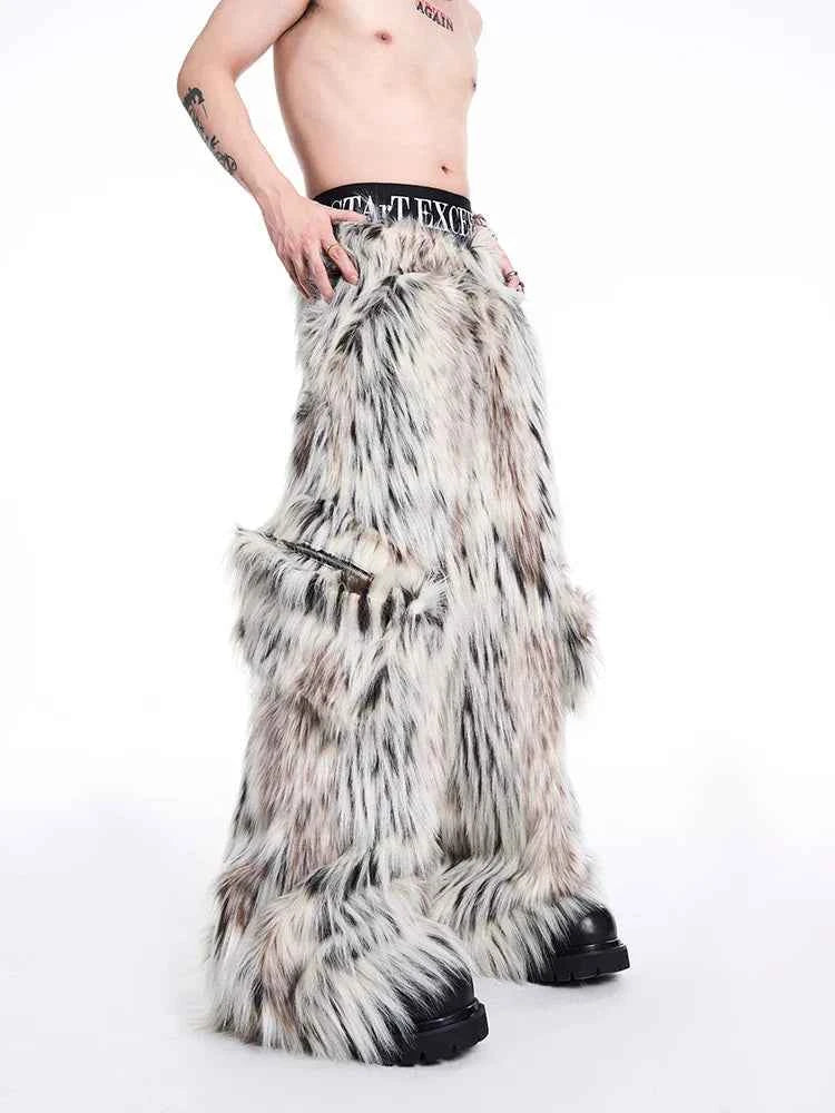 Luxury Leaopard Oversized Faux Fur Casual Pants
