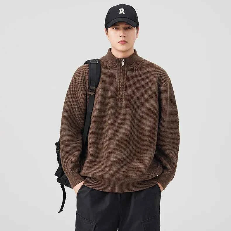 Cozy Black Turtleneck Half Zipper Sweater