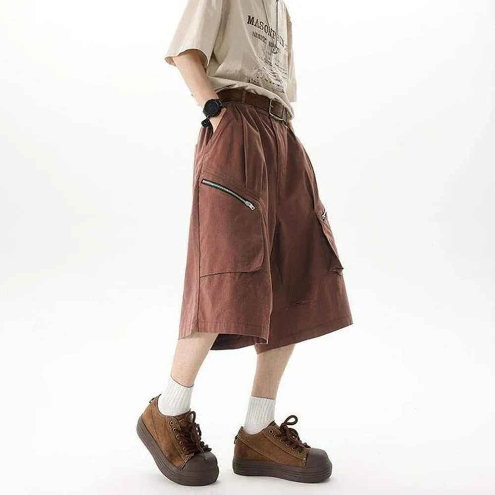 Streetwear Solid Color Wide Leg Workwear Jorts