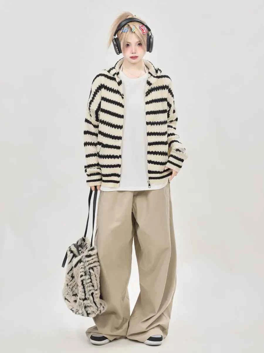 Striped Print Long Sleeve Hooded T-Shirt