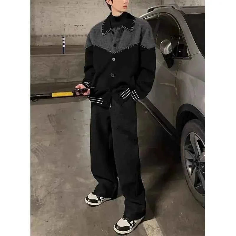 Men's Black Colorful Retro Knit Sweater