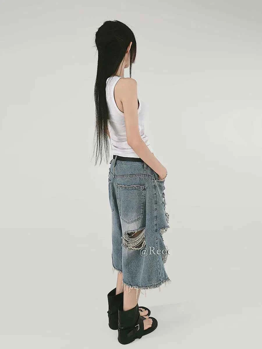 Hip Hop Elevated Vintage Blue Denim Jorts