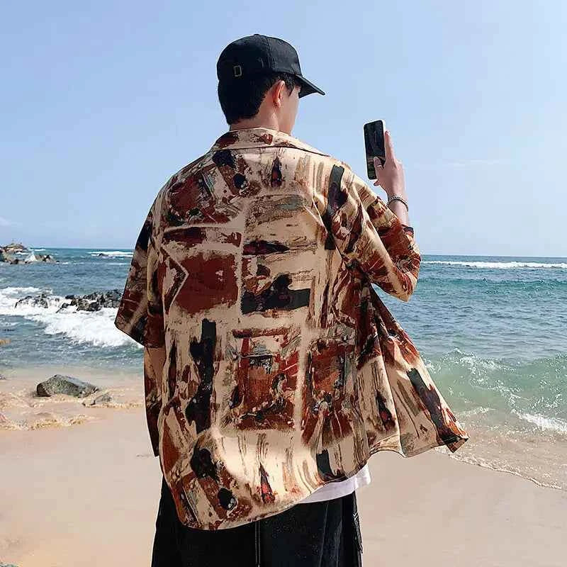 Casual Printed Loose Ice Silk Shirt
