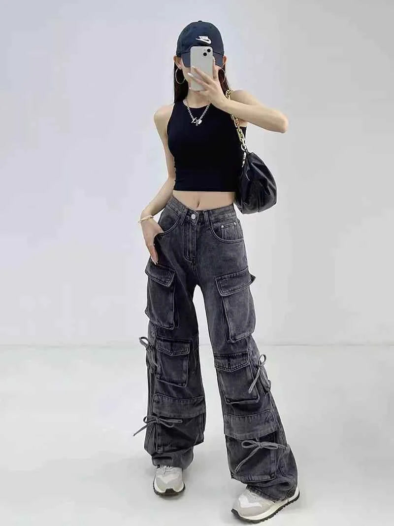 Vintage Wash Bandage High Waist Jeans