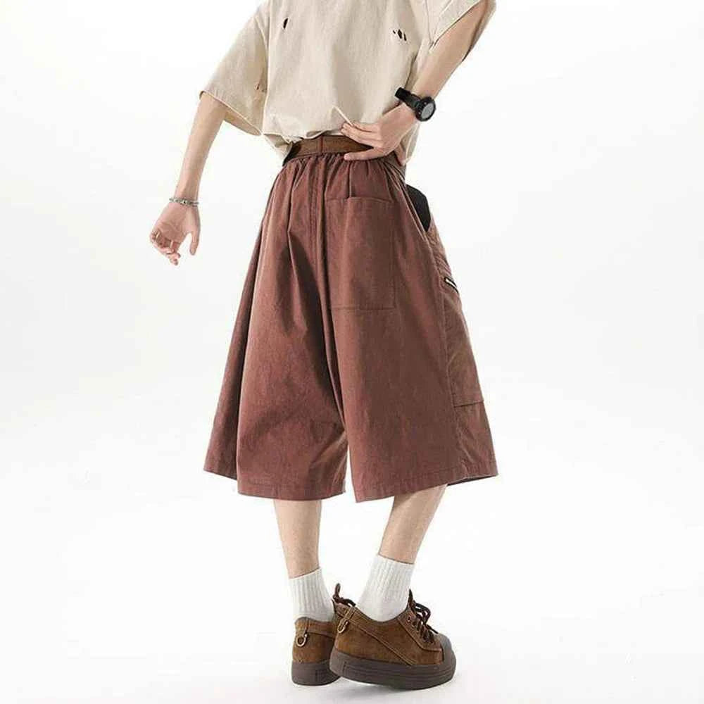 Streetwear Solid Color Wide Leg Workwear Jorts