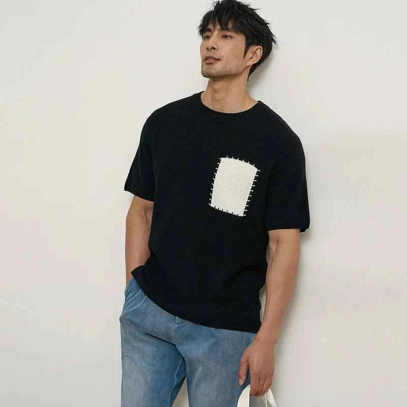 Streetwear Luxury Knit O-Neck Short Sleeve T-Shirt
