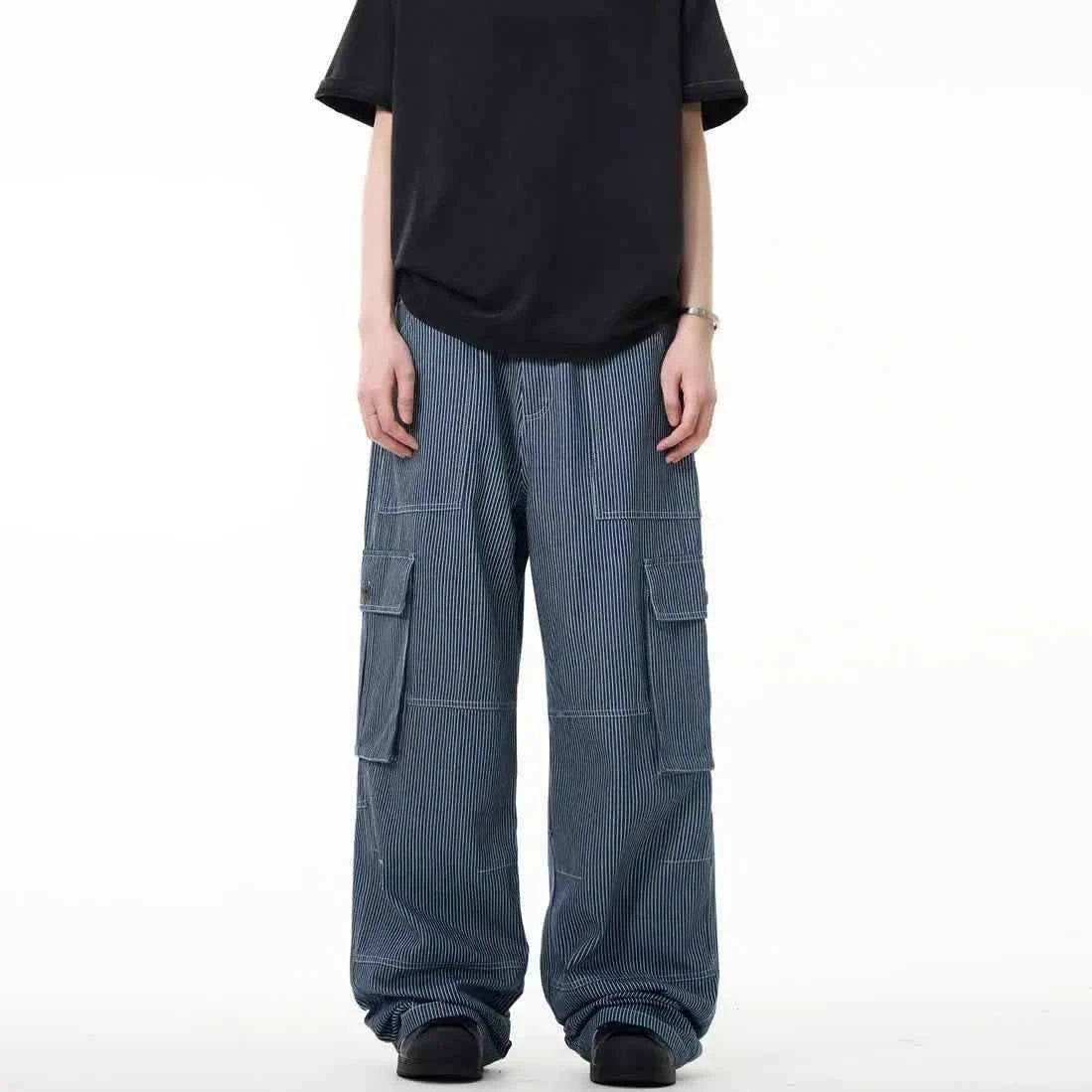 Vintage American Style Striped Cargo Jeans