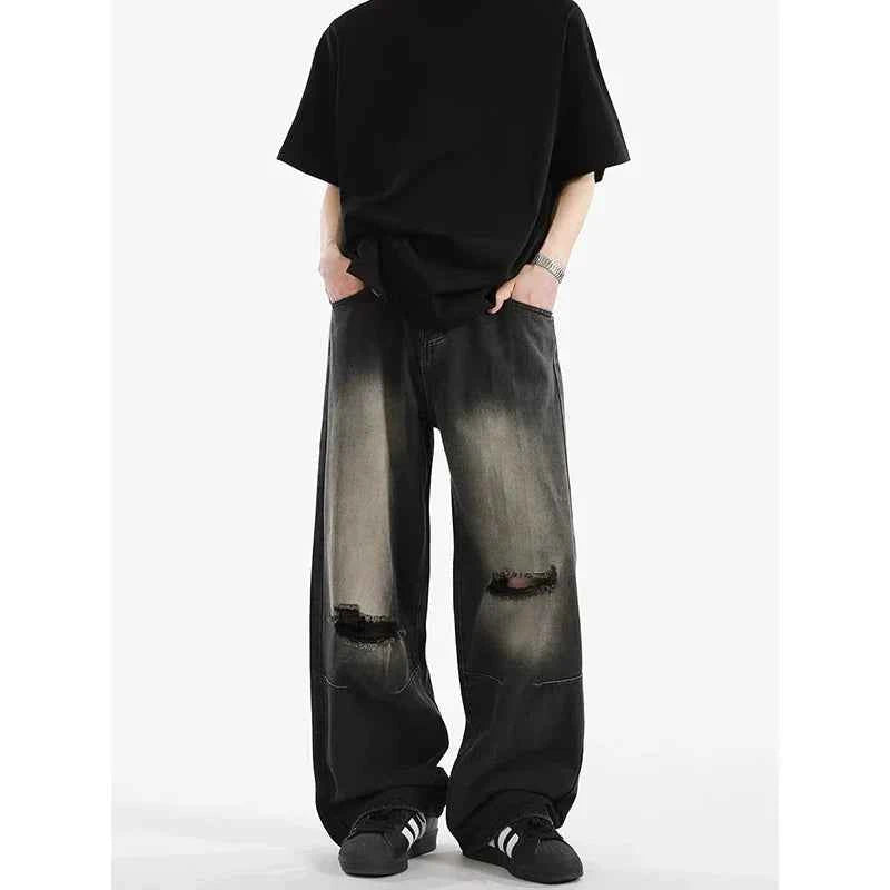 Versatile Streetwear High Waist Ripped Black Jeans