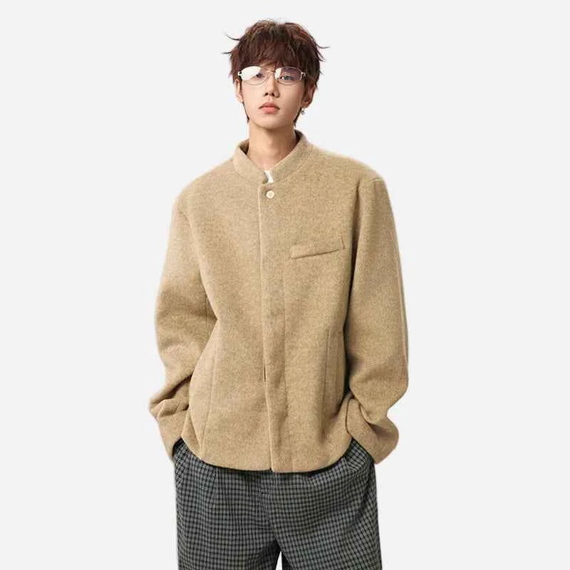 Essential Stand Collar Woolen Loose Jacket