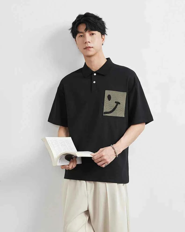 Colorblock Smiley Cartoon Polo Summer T-Shirt