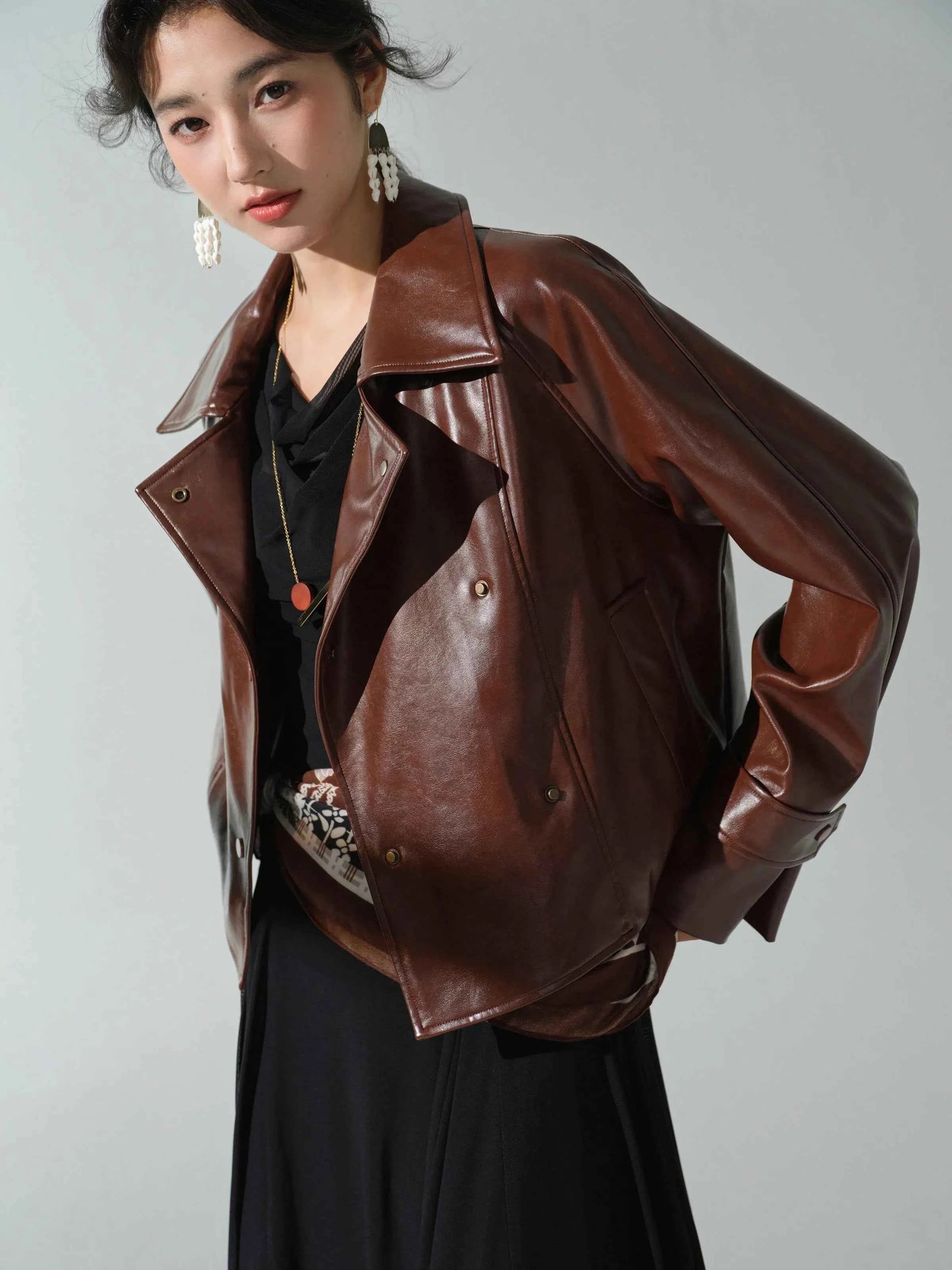 Chic Hong Kong Style PU Leather Moto Jacket