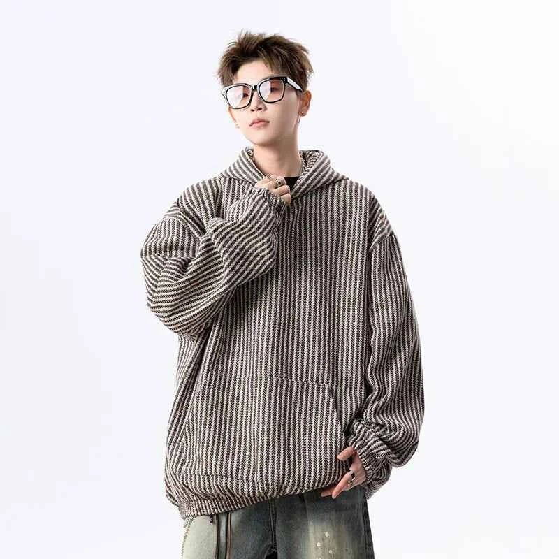 Cool Trendy Hip Hop Neutral Striped Hoodie
