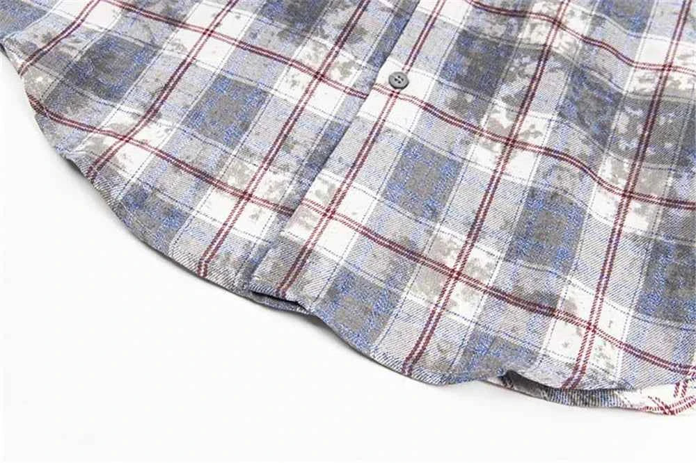 Y2K Retro Vintage Tie-Dyed Plaid Long-Sleeve Shirt