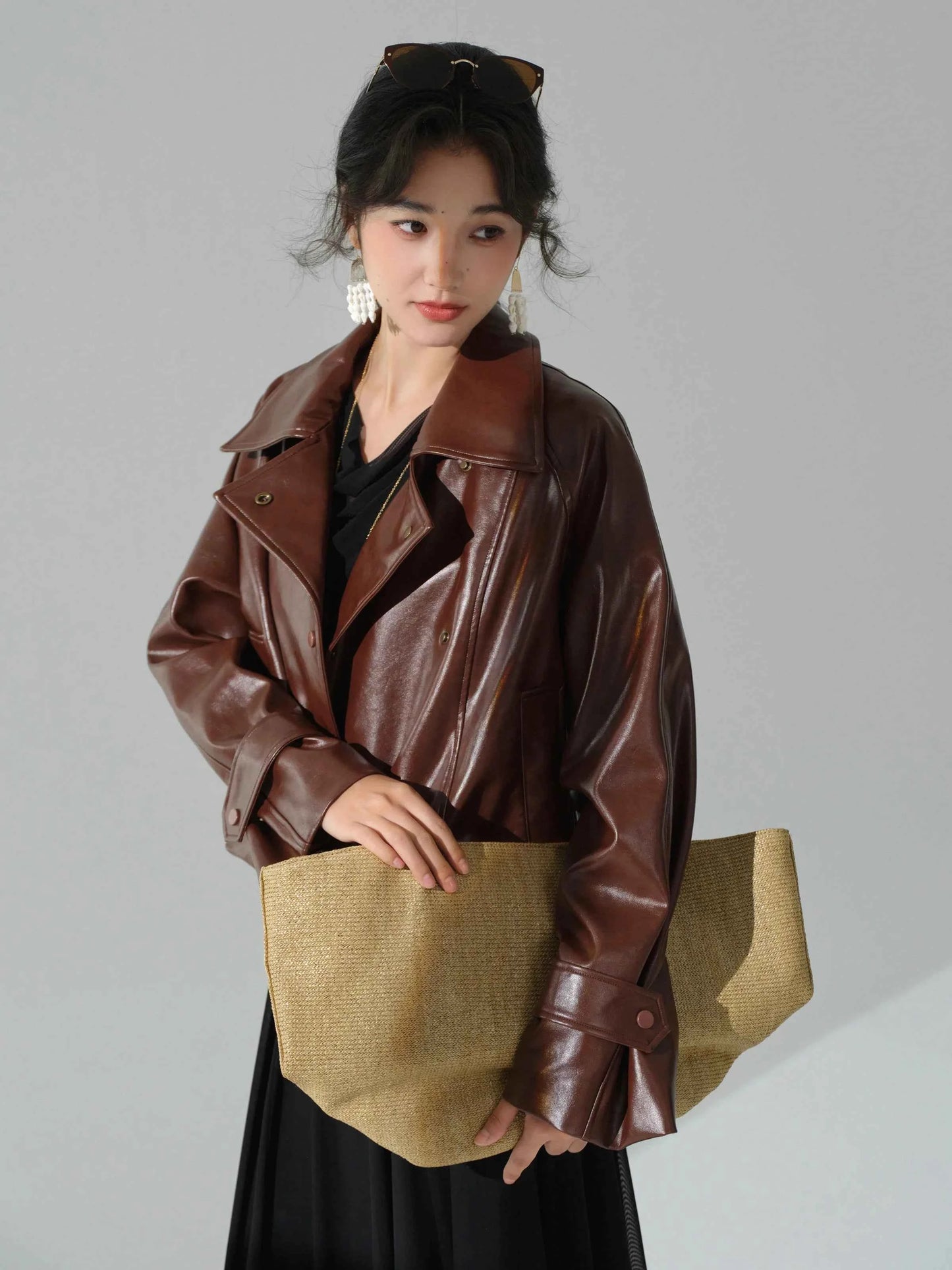 Chic Hong Kong Style PU Leather Moto Jacket