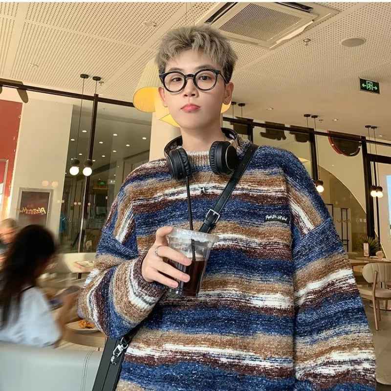 Retro Gradient Embroidery Round Neck Knit Sweater